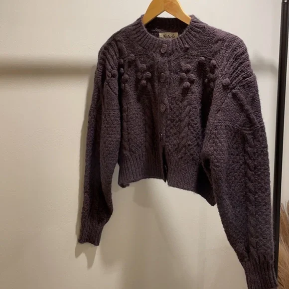 Purple Fuzzy Pom Pom Cardigan - New - Picture 6 of 6